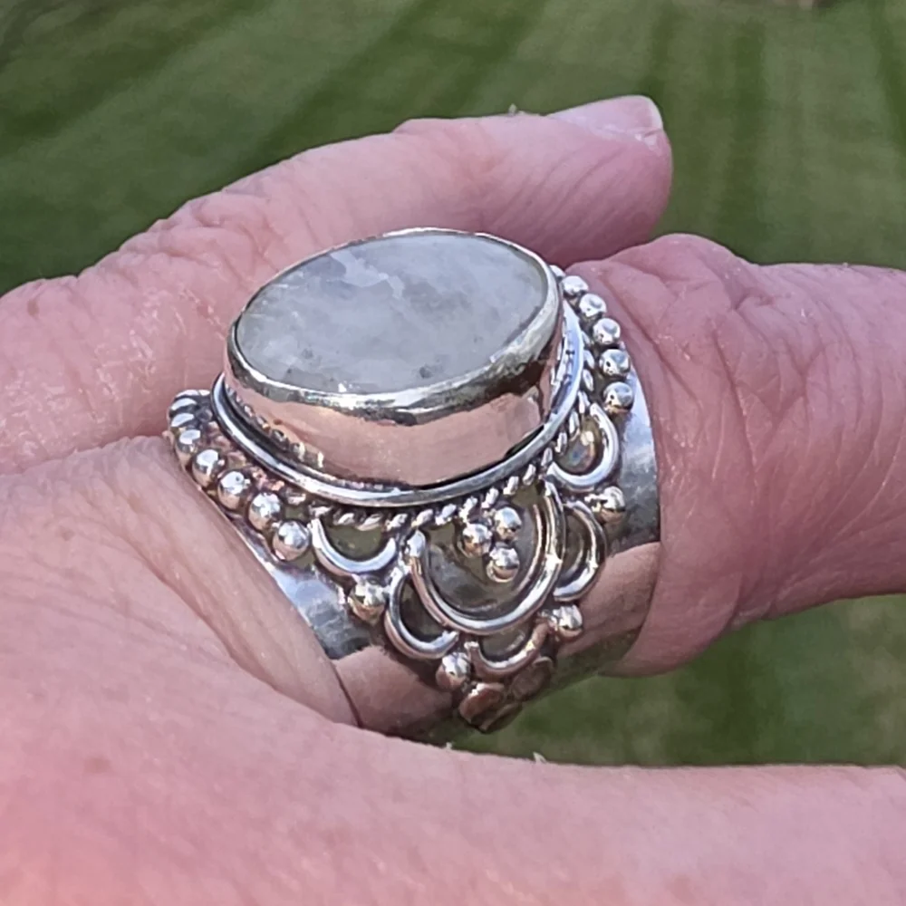 Rainbow Moonstone Boho Style Ring in 925 Sterling Silver (6.75) - Picture 2 of 16